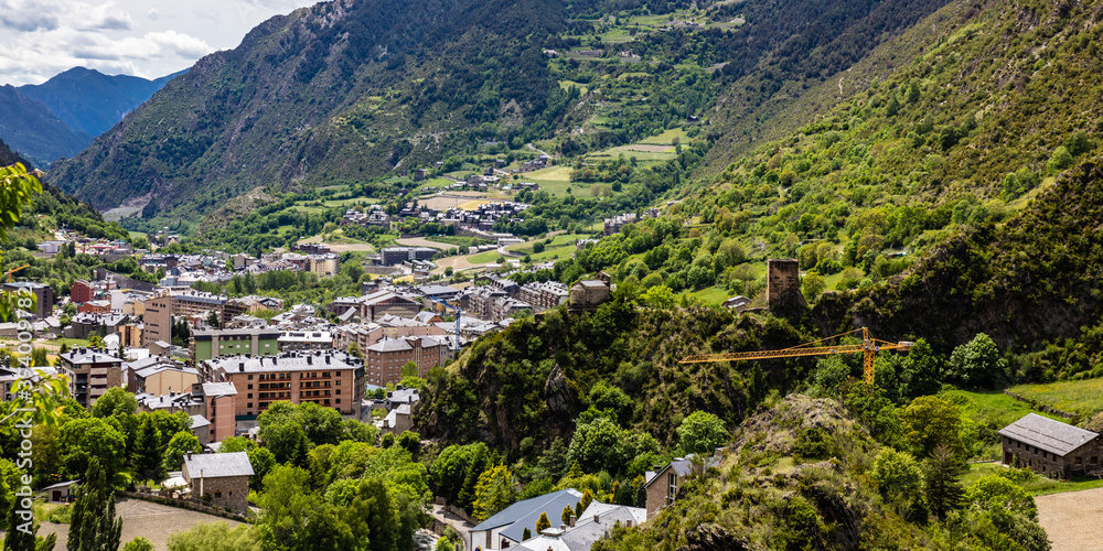 Andorra, Andorra La Vella, in the Pyrénées, between France  and Spain. 