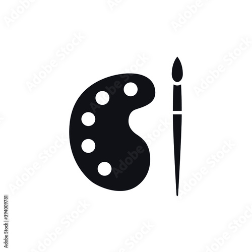 Paint brush with color palette glyph icon. Watercolor for drawing and sketch of artist equipment. Colors paint, Artistic brush simple pictogram. Vector illustration. Design on white background. EPS 10