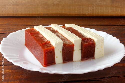 Guava candy with cheese from minas. Goiabada with cheese, Brazilian dessert known as romeo and juliet