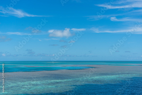 blue sky and sea with coral reef