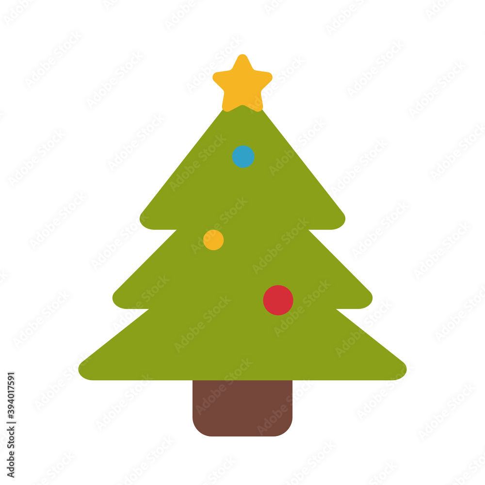 Obraz premium happy merry christmas pine tree flat style icon