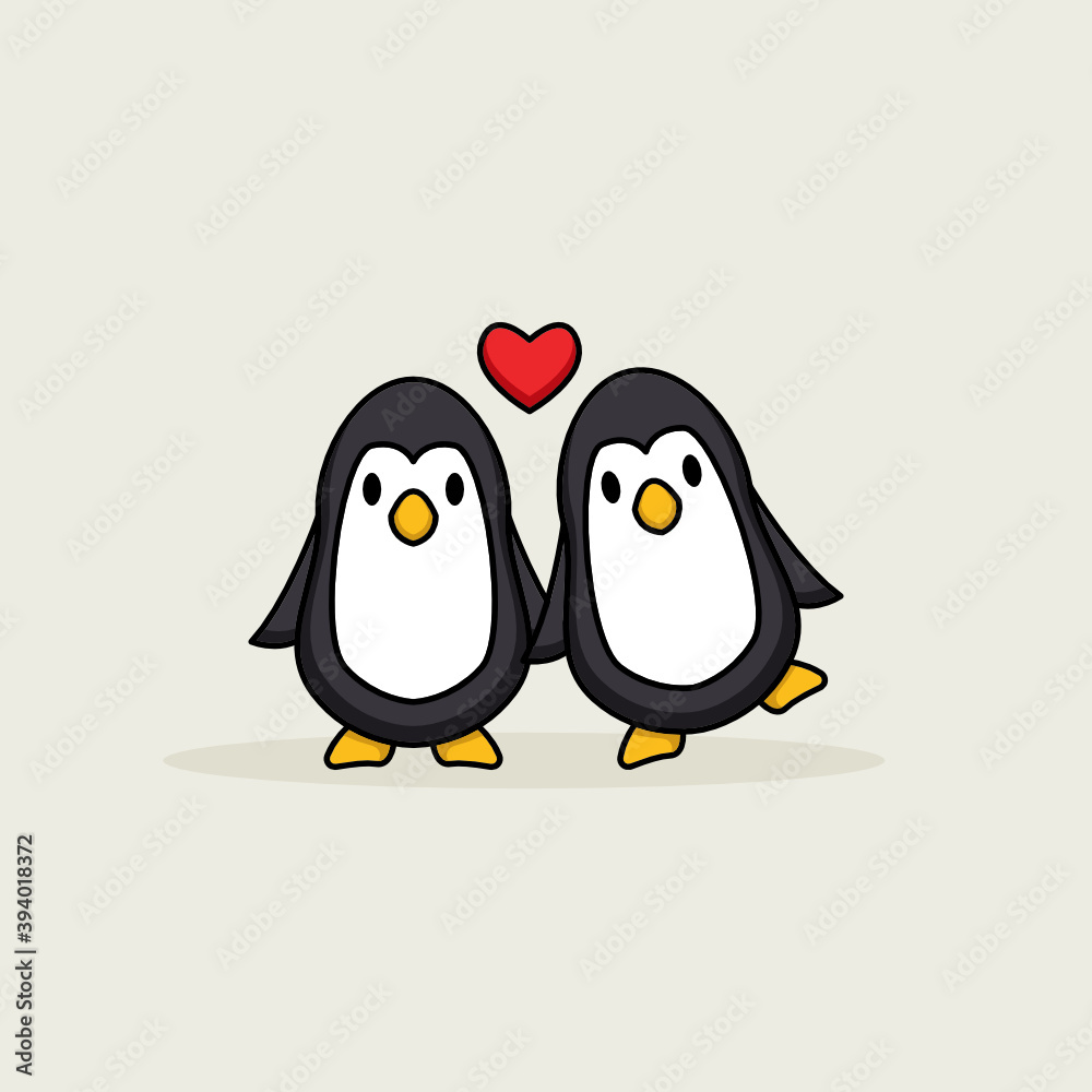 Obraz premium Cute couple penguin in valentine day