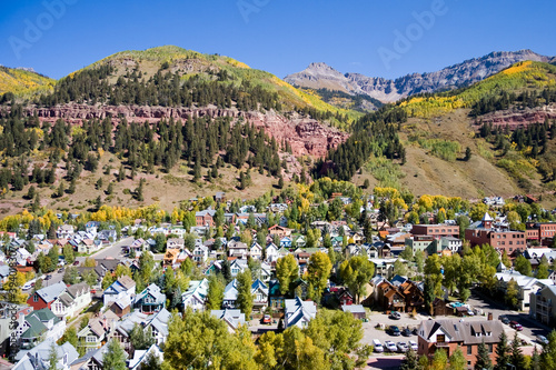 Autumn Telluride Residential - Autumn aerial view of Telluride homes in a residential area, San Miguel County, Colorado photo