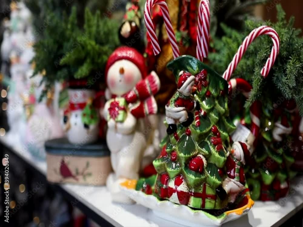 Christmas decor: Christmas candy, snowman, candy cane. High quality HD footage Christmas decor: Christmas candy, snowman, candy cane. High quality HD footage