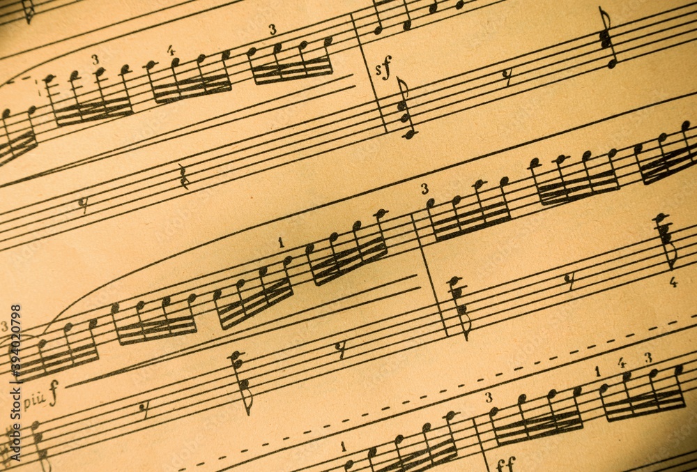 Fototapeta premium Music Notes on Staves Close-Up