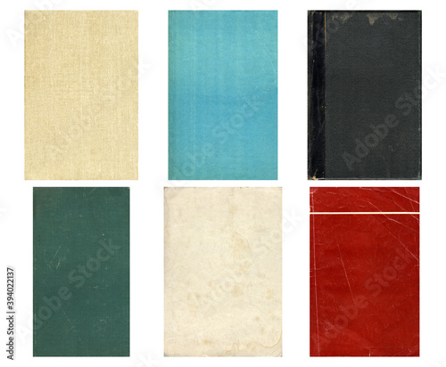 Paper and textile textures set. Blank retro pages and old book covers. Rough faded canvas surface. Perfect for background and vintage style design. Empty place for text.