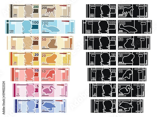 Brazilian Main Real banknotes without outline