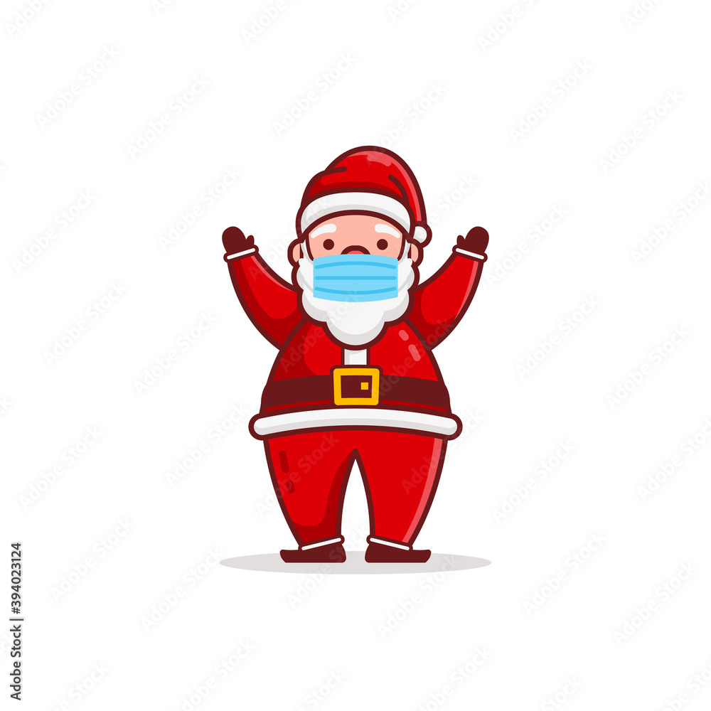 Christmas Santa Claus Cartoon Character Rise Hand wear mask Flat Design Christmas Santa Claus Cartoon Character Rise Hand wear mask Flat Design