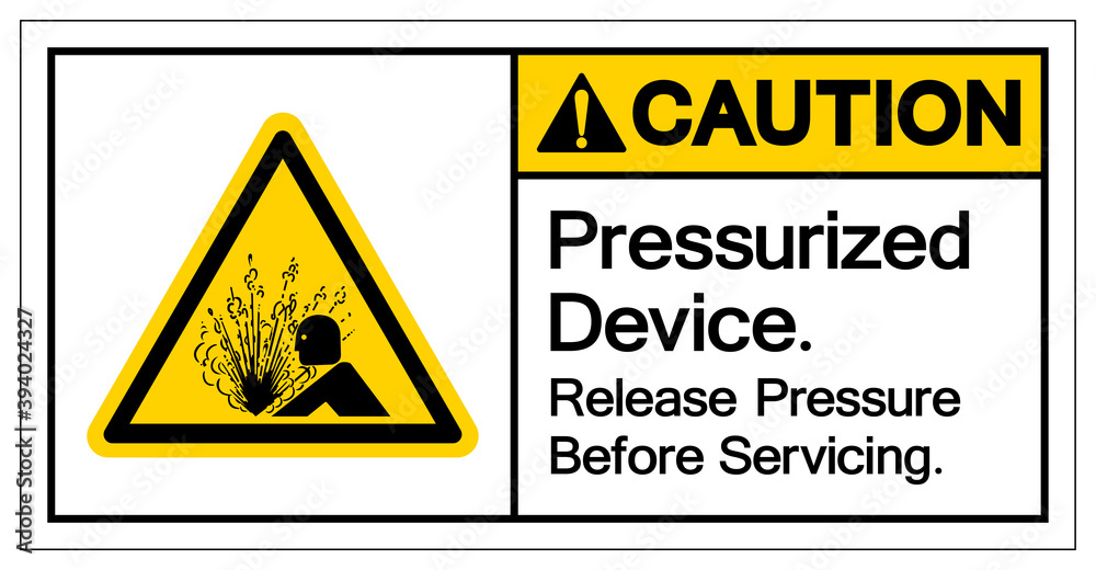 Caution Pressurized Device Release Pressure Before Servicing Symbol Sign, Vector Illustration, Isolate On White Background Label .EPS10 Caution Pressurized Device Release Pressure Before Servicing Symbol Sign, Vector Illustration, Isolate On White Background Label .EPS10