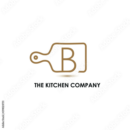 Kitchenware, Kitchen utensils business logo concept with cutting board and initial B letter template	