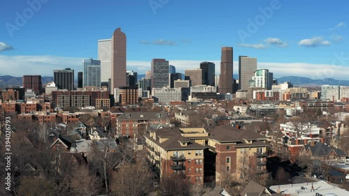 downtown denver colorado rising shot with a drone
