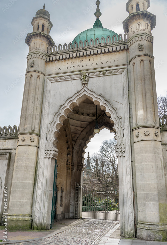 Arched entrance to the Royal Pavillion gardens,Brighton,East Sussex,England,United Kingdom.