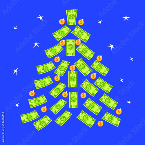 Vector illustration christmas new year tree dollar concept