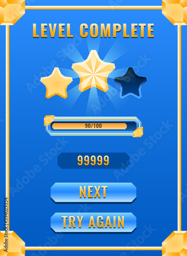 portrait golden diamond level complete interface for gui asset elements vector illustration