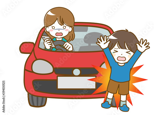 運転中によそ見して男児にぶつかる女性
