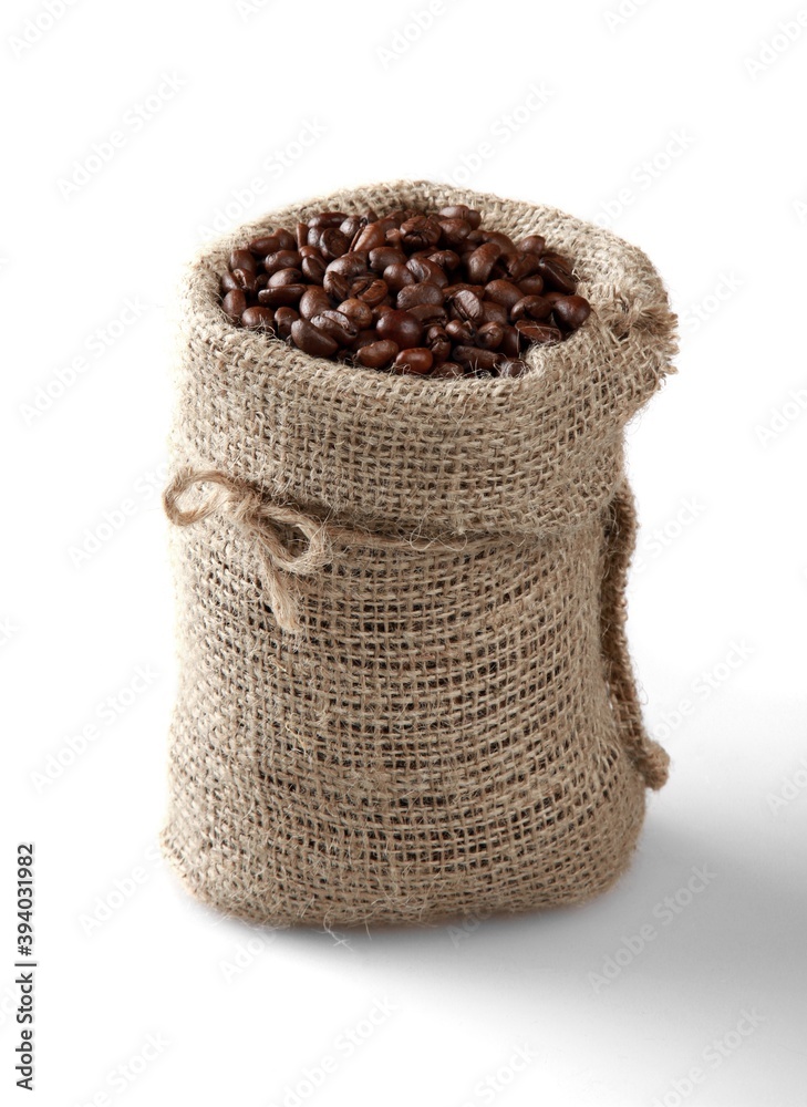 Canvas Sack of Coffee Beans - Isolated on White Canvas Sack of Coffee Beans - Isolated on White