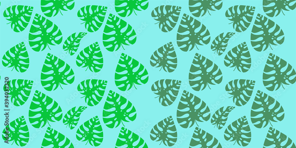 Seamless pattern of green leaves isolated on light green background. Suits for Decorative Paper, Packaging, Covers, Gift Wrap and House Interior Design. Vector illustration EPS10.
