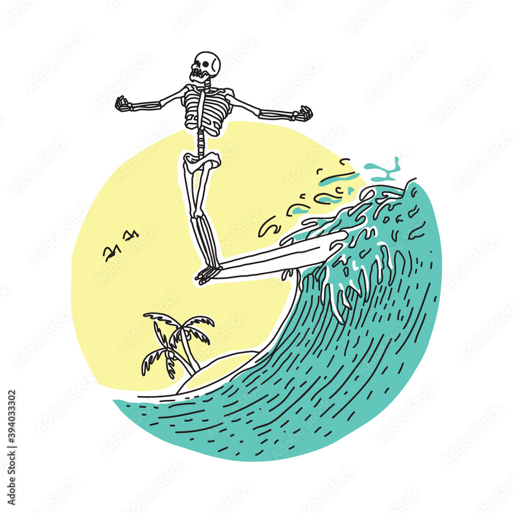 Αυτοκόλλητο Skull Horror Surf Nose Beach Holiday Graphic Illustration Vector Art T-shirt Des