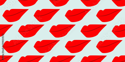 Seamless pattern of Red female lips isolated on light red background. Cosmetics Concept. Suits for Decorative Paper, Packaging, Covers, Gift Wrap and House Interior Design. Vector illustration EPS10.