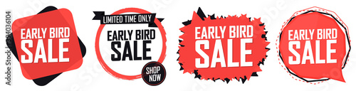 Set Early Bird Sale banners, discount tags design template, vector illustration