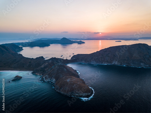 Padar Island sunrise drone view in Komodo west Manggarai Indonesia  photo