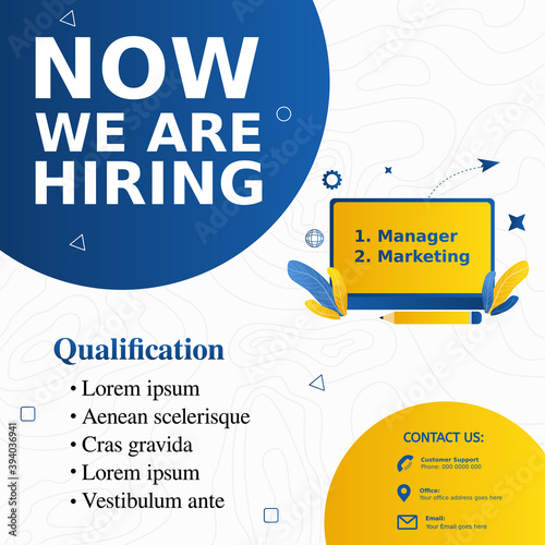 Hiring, Job vacancy design poster.Open recruitment design template. Social media post design layout