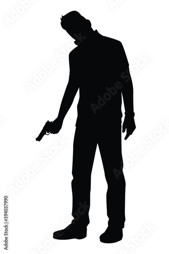 Thug man with gun silhouette vector