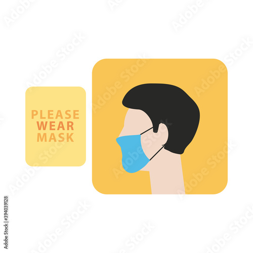 please wear mask advetise label with profile man wearing mask photo