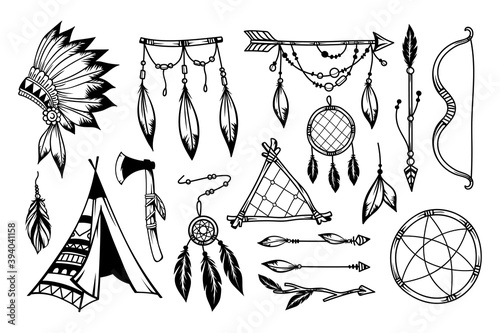 hand drawn boho style element collection