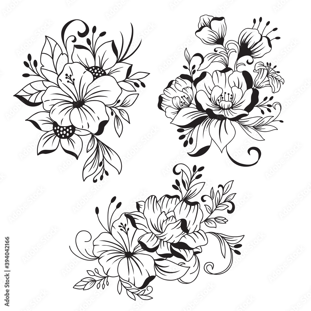 Set of Beautiful Hand drawn bouquet of flowers Set of Beautiful Hand drawn bouquet of flowers