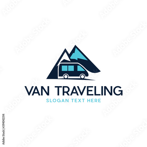 Camper van caravan RV motorhome emblem logo. camper van - caravan - motor home illustration logo vector