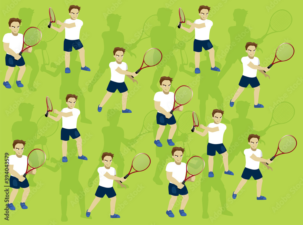 Tennis Forehand Return Man Cartoon Character Illustration Seamless Background
