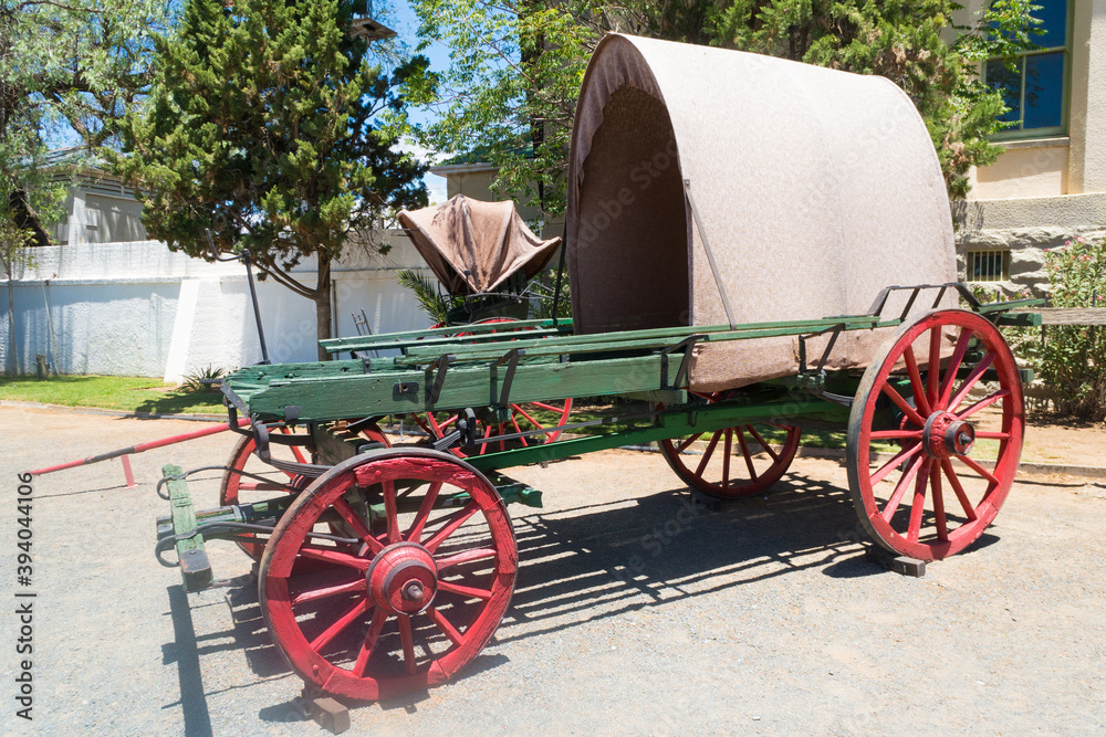 ox wagon, historical transportation, on display in Matjiesfontein in South Africa