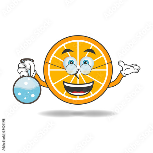 The Orange mascot character becomes a scientist. vector illustration