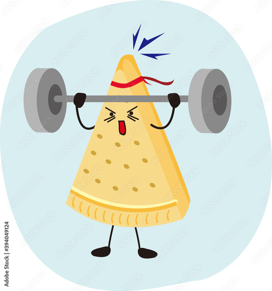 cartoon illustration of a biscuit lifting a heavy dumbbell cartoon illustration of a biscuit lifting a heavy dumbbell