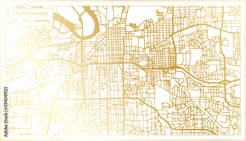 Montgomery USA City Map in Retro Style in Golden Color. Outline Map.