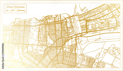 New Orleans USA City Map in Retro Style in Golden Color. Outline Map.