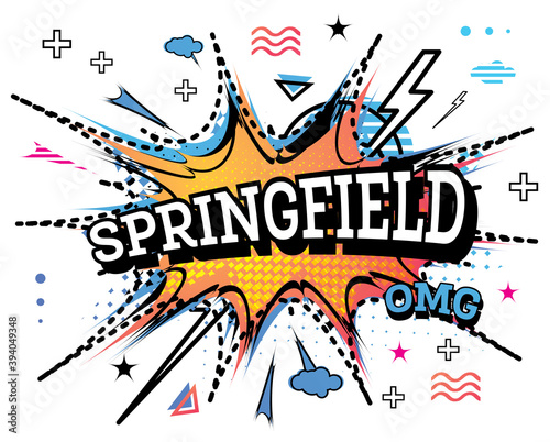 Springfield Comic Text in Pop Art Style Isolated on White Background.