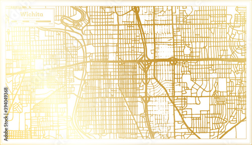 Wichita USA City Map in Retro Style in Golden Color. Outline Map.