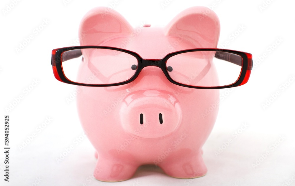 Piggy bank wearing glasses