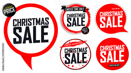 Set Christmas Sale banners design template, Xmas discount tags, offer badge new collection, vector illustration