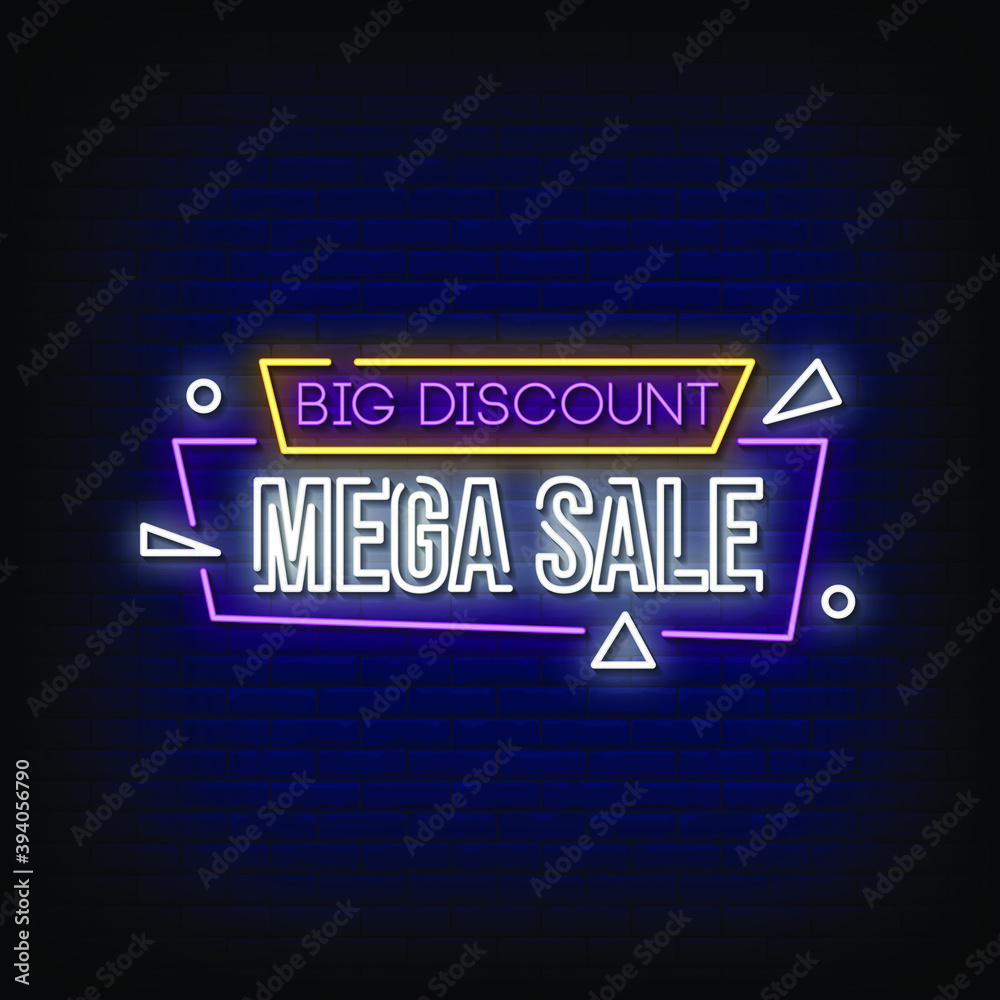Big Discount Mega Sale Neon Signs Style Text Vector