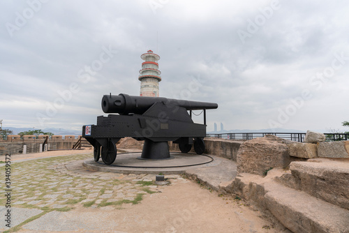 Zhangzhou South Fort, the fort and seaside lighthouse in an ancient Chinese castle, which is just across the sea from famous travel destination Xiamen Hulishan Fort photo