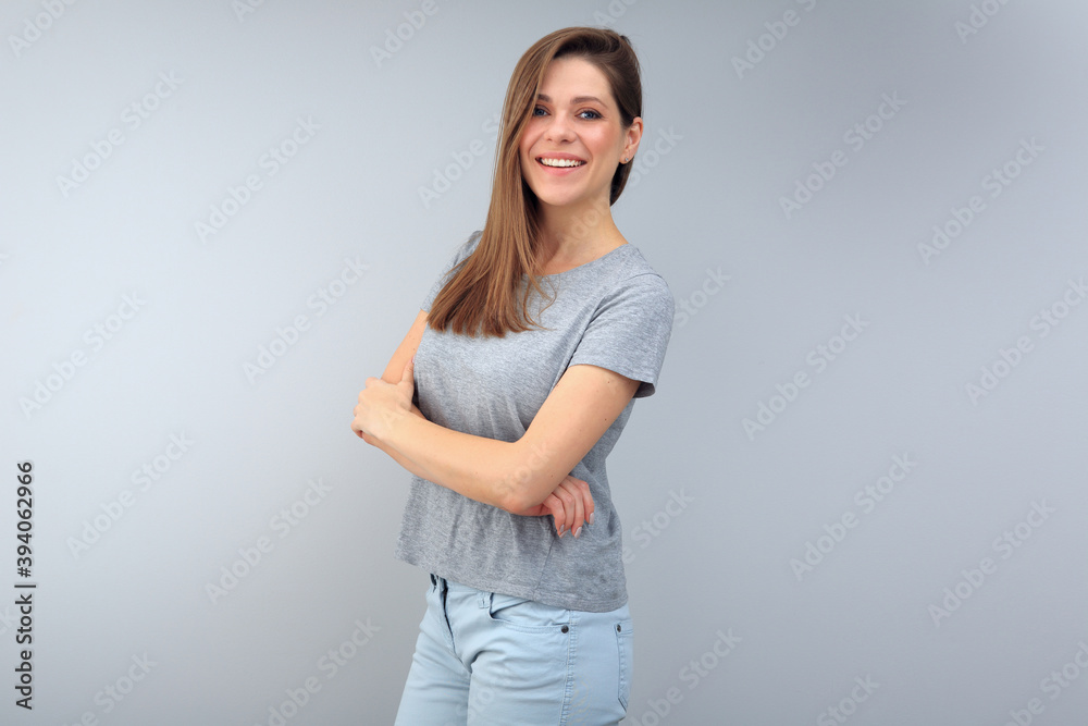 Portrait of happystudent girl in gray t-shirt Portrait of happystudent girl in gray t-shirt