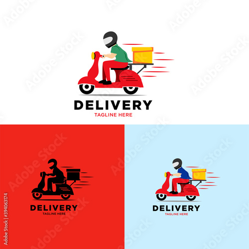 A man is riding a scooter delivery logo vector