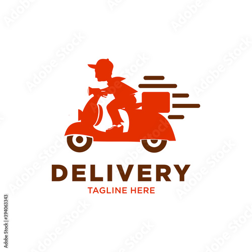 A man is riding a scooter delivery logo vector