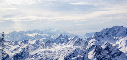 Snow covered Alps mountain range panorama at the Diablerets Glacier, Switzerland (large stitched file)..