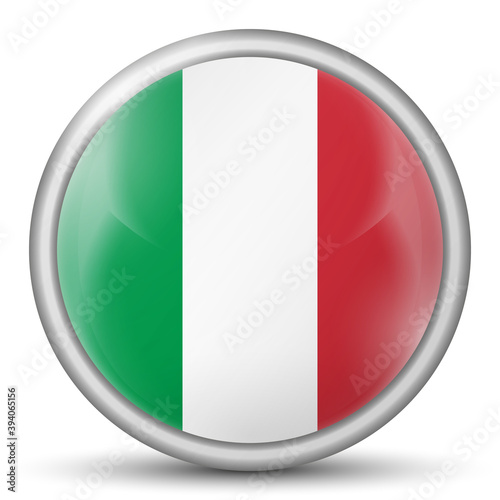 Glass light ball with flag of Italy. Round sphere, template icon. Italian national symbol. Glossy realistic ball, 3D abstract vector illustration highlighted on a white background. Big bubble.