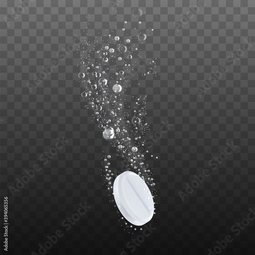 Effervescent Soluble Vitamin Pill In Water Vector. Pharmacy Healthy Immune Vitamin Drug With Bubbles Trace. Healthy Medicine Pharmaceutical Therapy Template Realistic 3d Illustration