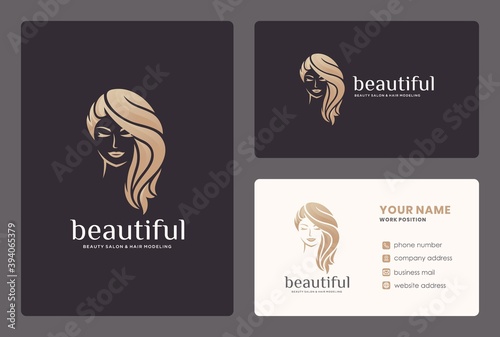 elegant beauty women / hair styke logo design with business card template.